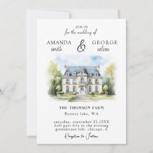 Watercolor Venue Wedding Invitation