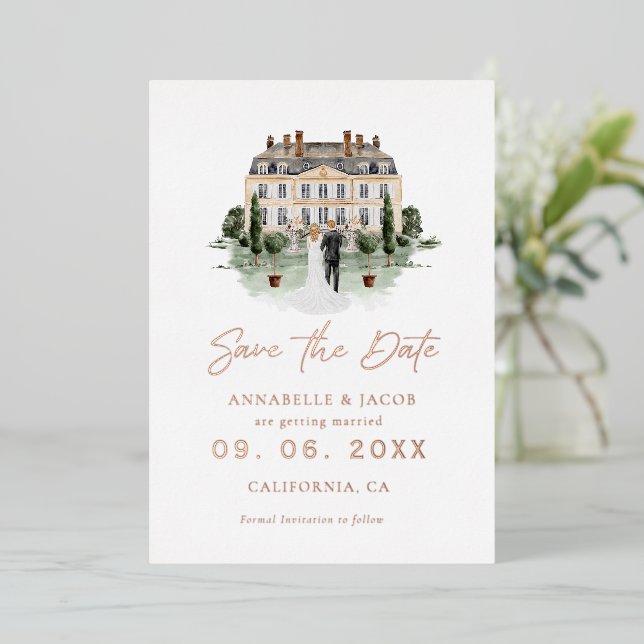Watercolor Venue Wedding Save the Date (Standing Front)