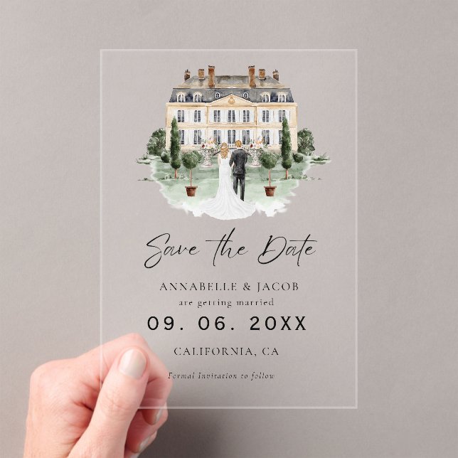 Watercolor Venue Wedding Save the Date  Acrylic Invitations (Insitu (Handheld))