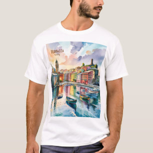 Watercolor Vernazza Cinque Terre Italy Colourful T-Shirt