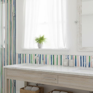 Watercolor Vertical Stripe Green Blue Coral Tile