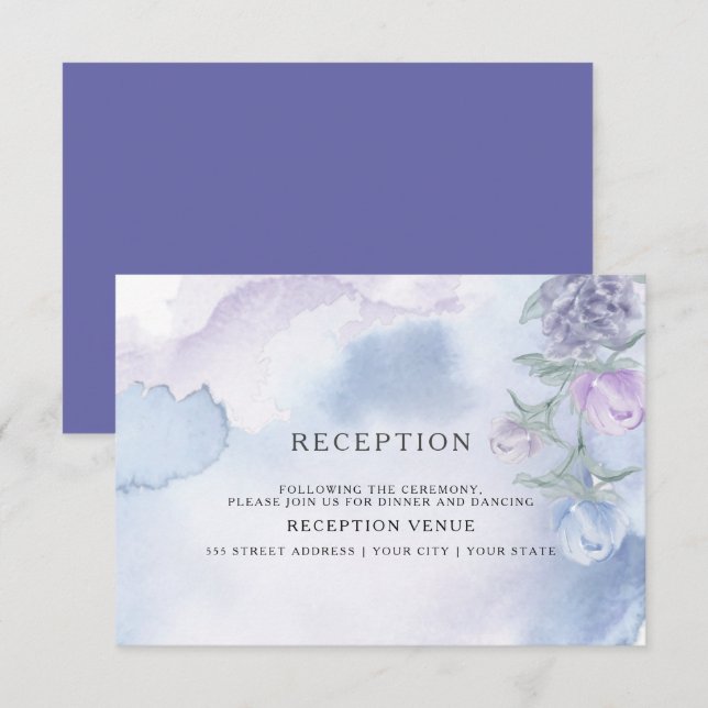  Watercolor Very Peri Dusty Blue Floral  Invitation (Front/Back)