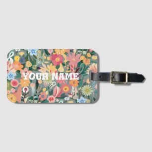 Watercolor vibrant Flower garden Green and peach Luggage Tag
