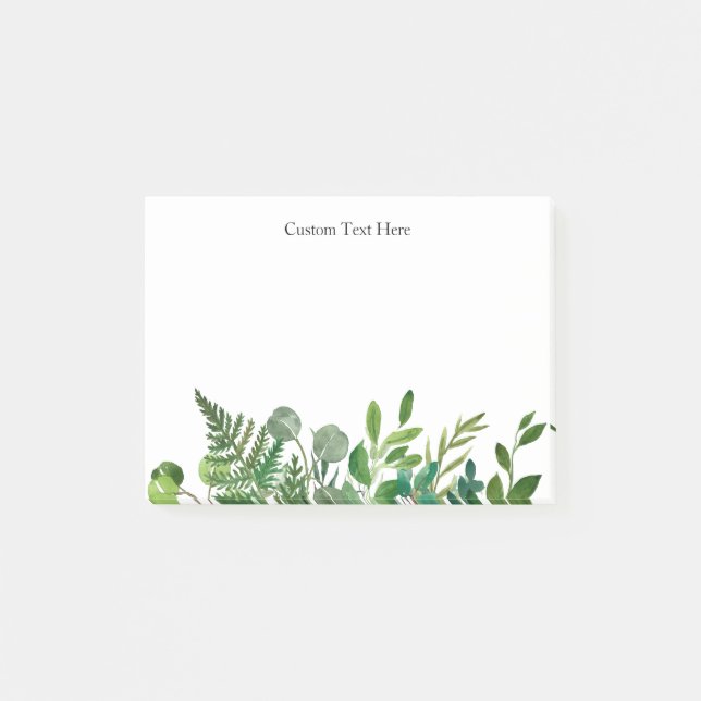 Watercolor Vibrant Greenery Custom Text Post-it No Notes (Front)