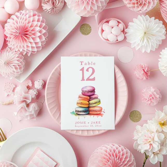 Watercolor vibrant macaroons Table Number card (Watercolor bright macaroons wedding Table Number card)