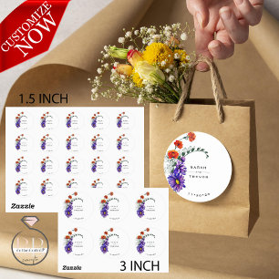 Watercolor Vibrant Orange and Purple Wildflowers  Classic Round Sticker
