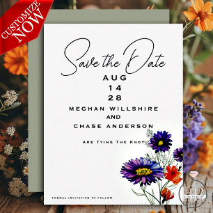 Watercolor Vibrant Orange and Purple Wildflowers Invitation