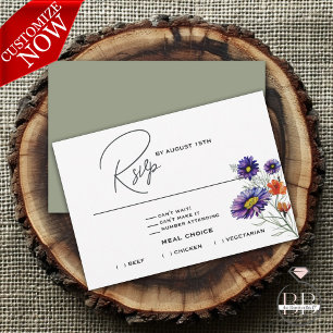 Watercolor Vibrant Orange and Purple Wildflowers RSVP Card