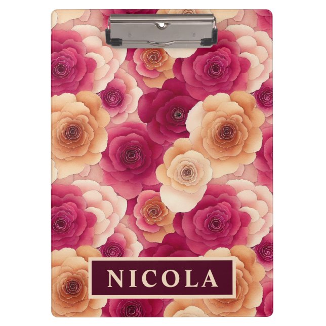 Watercolor Vibrant Painted Pink Spring Flowers Clipboard (Front)