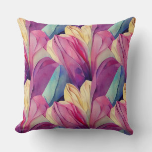 Watercolor Vibrant Painted Spring Flowers Cushion