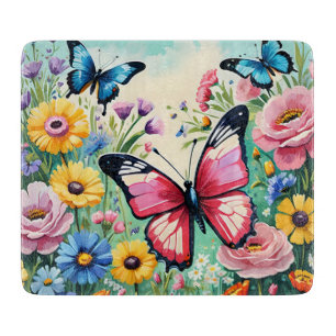 Watercolor Vibrant Spring Flowers Pattern Cutting Board