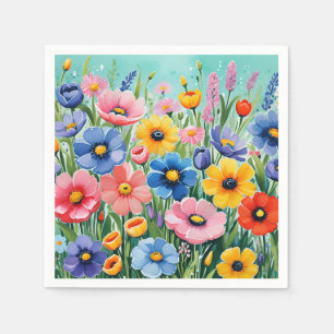 Watercolor Vibrant Spring Flowers Pattern Napkin