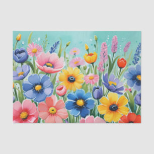 Watercolor Vibrant Spring Flowers Pattern Tissue Paper