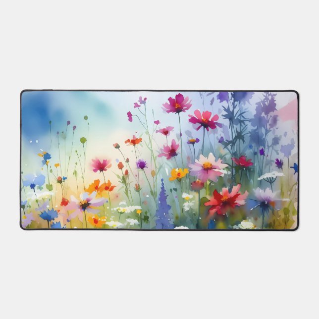 Watercolor Vibrant wildflowers Desk Mat (Front)