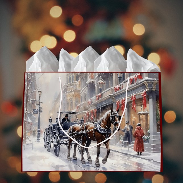 Watercolor Victorian Christmas Holiday Large Gift Bag (Creator Uploaded)