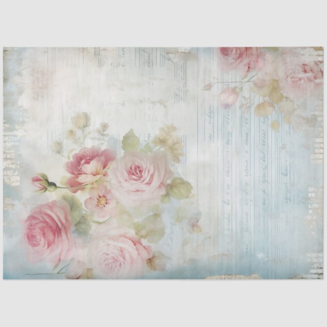 Watercolor Victorian ephemera blush roses chic Tissue Paper (Front)