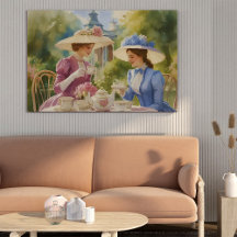 Watercolor Victorian Tea Party Painting 
