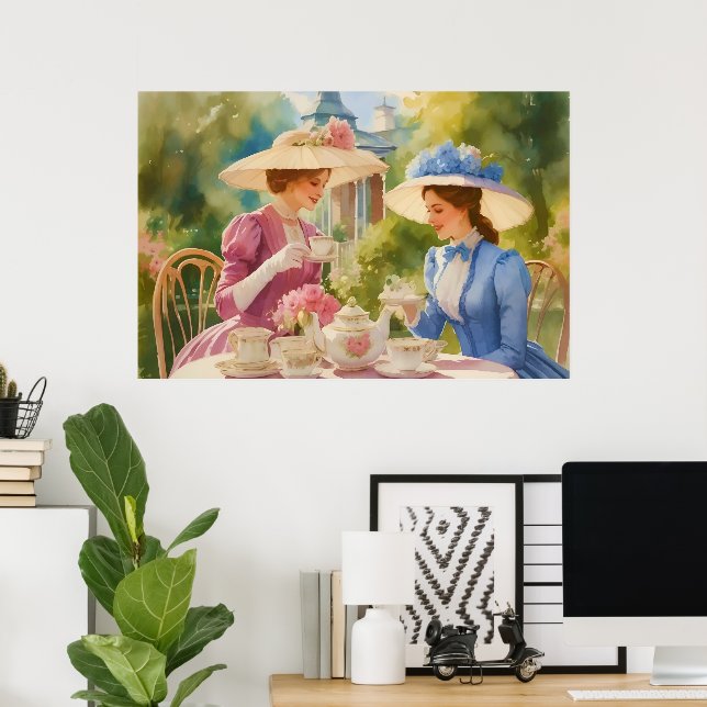 Watercolor Victorian Tea Party Painting  Poster (Home Office)