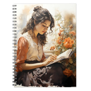 Watercolor Victorian Woman Reading A Book