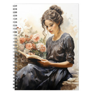 Watercolor Victorian Woman Reading A Book