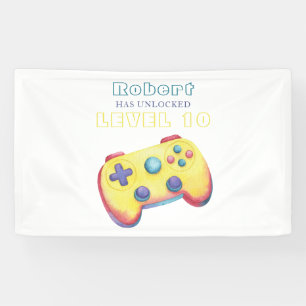 Watercolor Video Game Kids Birthday Banner