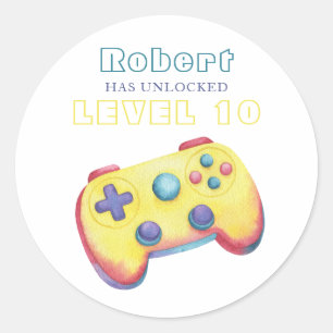 Watercolor Video Game Kids Birthday Classic Round Sticker