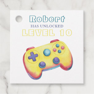 Watercolor Video Game Kids Birthday Favour Tags