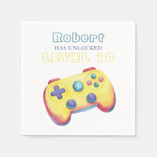 Watercolor Video Game Kids Birthday Napkin