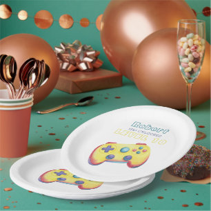 Watercolor Video Game Kids Birthday Paper Plate