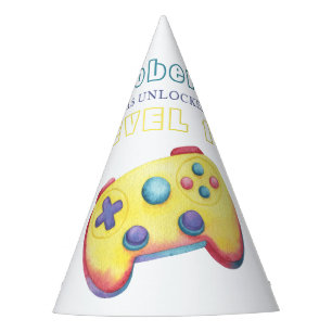 Watercolor Video Game Kids Birthday Party Hat
