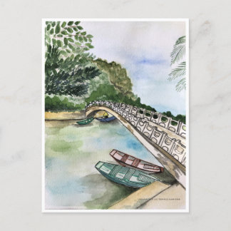 Watercolor, Vietnam, Ninh Binh Province landscape  Postcard