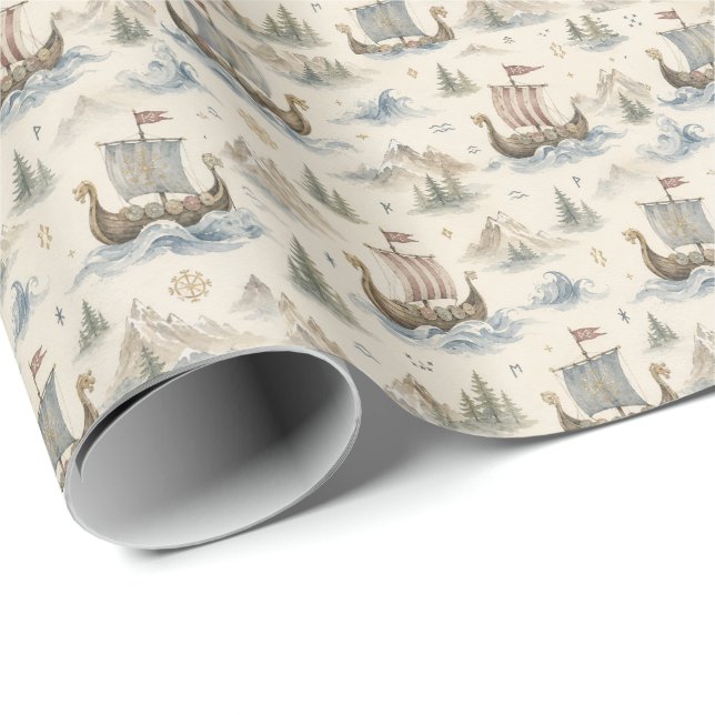 Watercolor Viking Ship Wrapping Paper (Roll Corner)