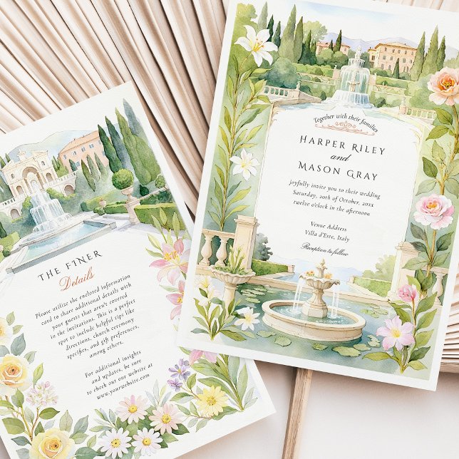 Watercolor Villa d’Este Italy Wedding Invitation (Creator Uploaded)