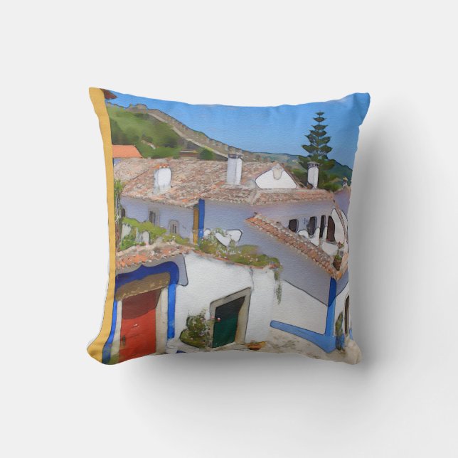 Watercolor village cushion (Front)