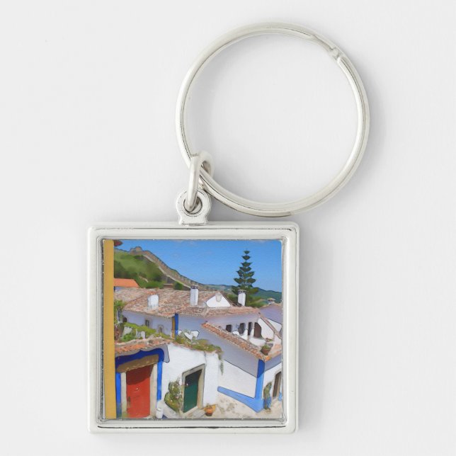Watercolor village key ring (Front)