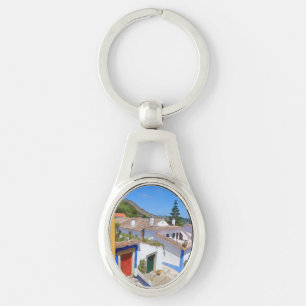 Watercolor village key ring