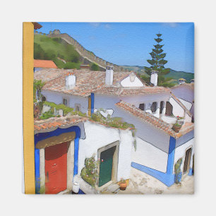 Watercolor village magnet