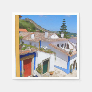 Watercolor village napkin