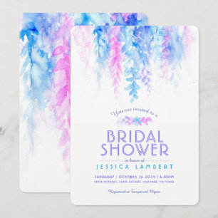 Watercolor vine blue purple bridal shower invites