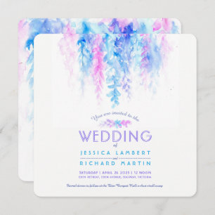 Watercolor vine blue purple square wedding invites