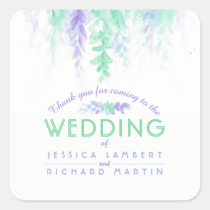 Watercolor vine green purple wedding stickers