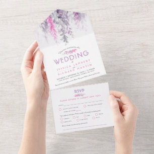 Watercolor vine indigo pink purple meal RSVP All In One Invitation