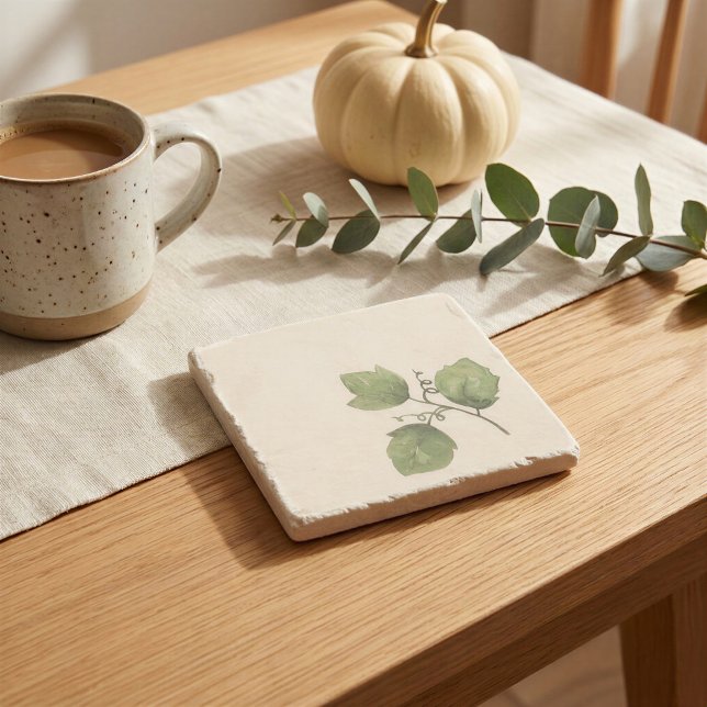 Watercolor Vine Leaf Stone Drink Coaster (Creator Uploaded)