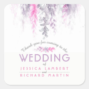 Watercolor vine purple pink wedding stickers