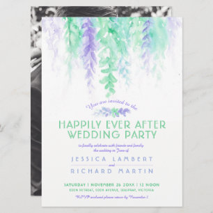 Watercolor vines blue green after wedding party invitation