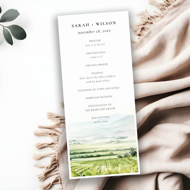 Watercolor Vineyard Landscape Wedding Program Invitation (Creator Uploaded)