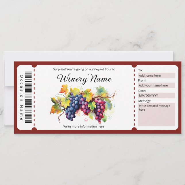 Watercolor Vineyard Tour Gift Certificate Invitation (Front)