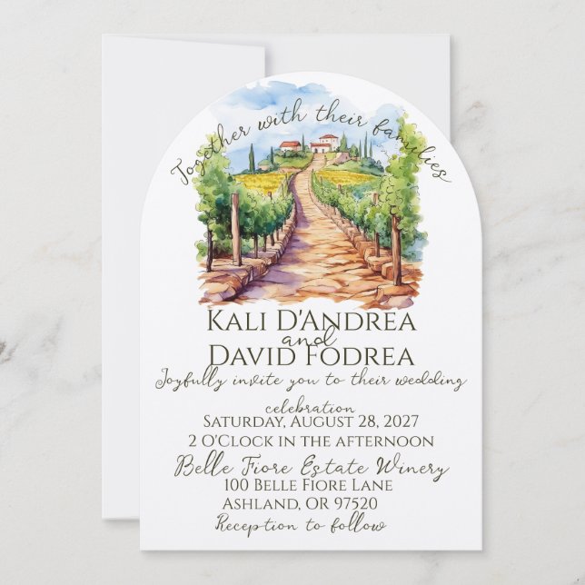 Watercolor Vineyard Wedding Invitation (Front)