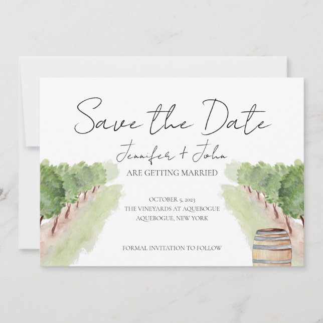Watercolor Vineyard Winery Save the Date Invitation (Front)