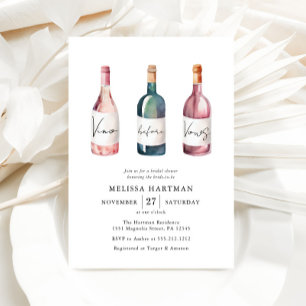 Watercolor Vino Before Vows Bridal Shower Invitation